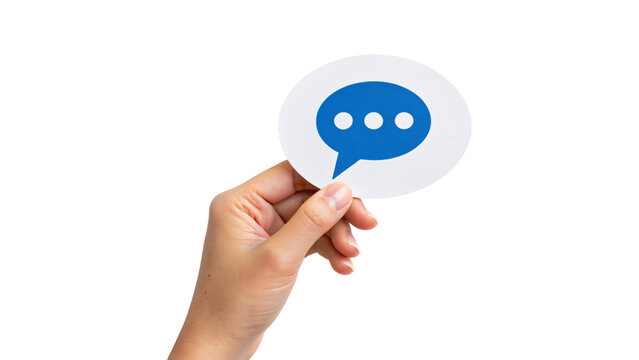 Hand holding a bubble chat with a business concept