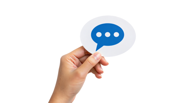 Hand holding a bubble chat with a business concept