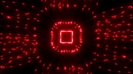 Red glowing square at the center of a burst of red light trails on a dark background artificial intelligence - Powered by Adobe