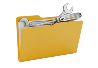 Yellow folder with tools isolated on transparent background