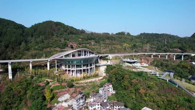 Modern architecture of mountain maglev transportation stations