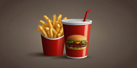 Classic fast food meal with a burger fries and a soda