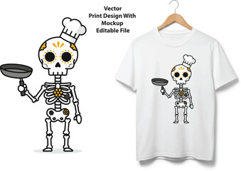 Chef skeleton cartoon vector illustration for culinary designs and halloween themes vector