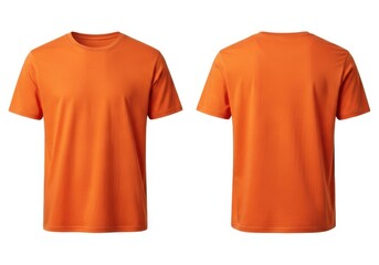 Front and back views of an orange tshirt isolated on white background, perfect for showcasing designs or apparel options in your online store