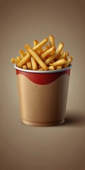 Golden french fries served in a cardboard container