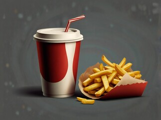 Classic fast food combo meal with soda and french fries
