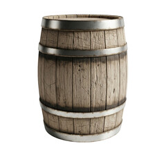 Obraz premium Rustic wooden barrel with metal bands isolated on transparent background