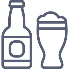 Minimalist Line Art Of A Beer Bottle And A Full Beer Glass With Frothy Head On A Transparent Background