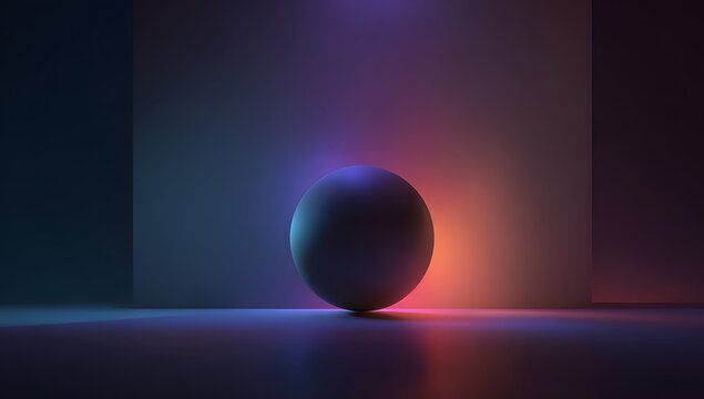 Abstract oval form illuminated by vibrant neon hues in a moody atmospheric studio setting