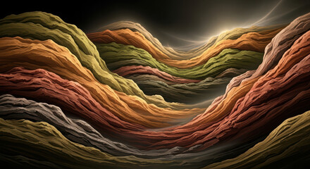 Abstract fractal landscape with layered textures and warm earthy tones for digital art