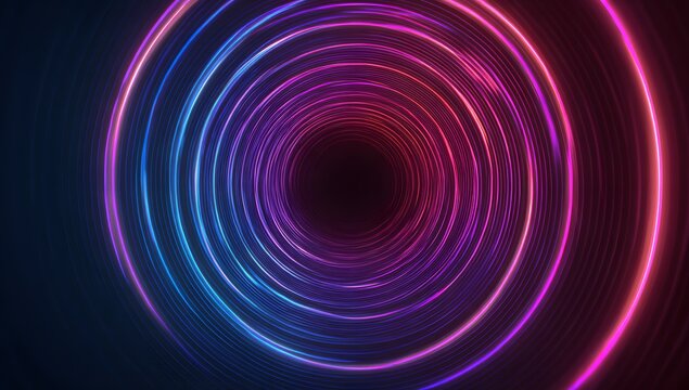 Hypnotic swirling neon light tunnel with vibrant pink and blue hues creating a futuristic abstract digital art background