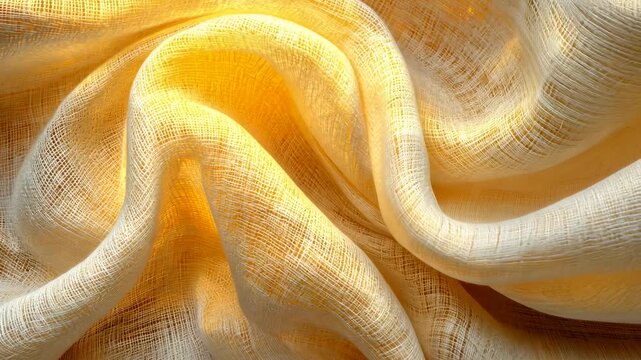Textured Yellow Sheer Fabric with Gentle Flowing Waves and Soft Light