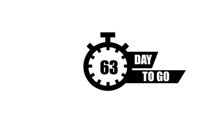 Stopwatch icon with the number 63 and text DAYTOGO on a white background sixty three day to go