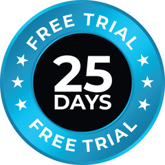 Free trial badge blue circle with stars promotional vector element for marketing campaigns