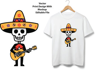 Día de los muertos skeleton musician wearing sombrero vector illustration vector