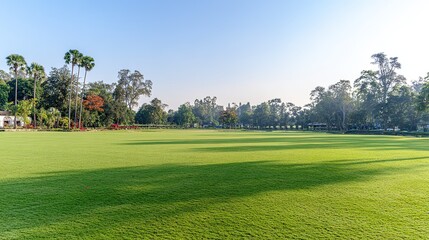 golf. Ancient golf course green glowing in morning light, manicured grass surface. event key visuals, club posters, designed for fitness apps and gym onboarding, used by fitness trainers.