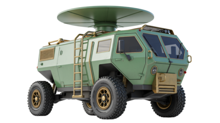 Futuristic military vehicle with radar, ready for action and advanced technology