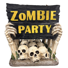 Zombie Party Sign Held by Skeletal Hands &ndash; Halloween Horror Decoration Cutout