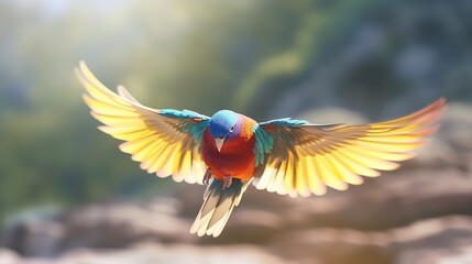 Vibrant Painted Bunting Bird Soaring with Colorful Wings Spread Wide Open