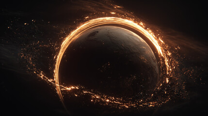 Astronomical event cosmic eclipse over earth digital artwork outer space 360-degree perspective universe concept