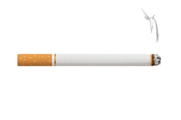 Burning cigarette with smoke illustrates addiction and health risks warning