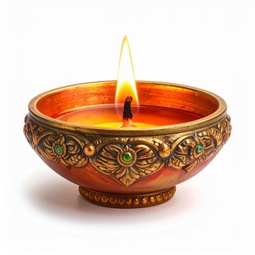 Indian popular festival happy diwali oil lamp or diya on white background