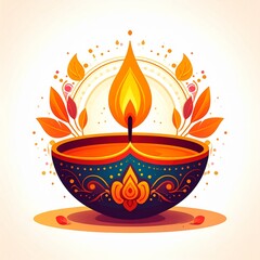 Happy diwali oil lamp or diya vector illustration on white background