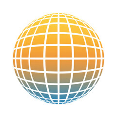Obraz premium A vibrant, geometric sphere with a grid pattern, showcasing a gradient of colors.