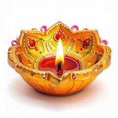 Indian popular festival happy diwali oil lamp or diya on white background