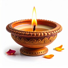 Indian popular festival happy diwali oil lamp or diya on white background