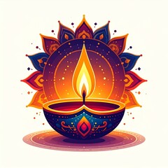 Indian festival happy diwali oil lamp or diya with mandala style vector illustration on white background