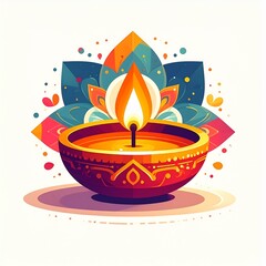 Indian festival happy diwali oil lamp or diya with mandala style vector illustration on white background