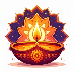 Indian festival happy diwali oil lamp or diya with mandala style vector illustration on white background
