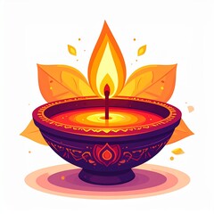 Happy diwali oil lamp or diya vector illustration on white background
