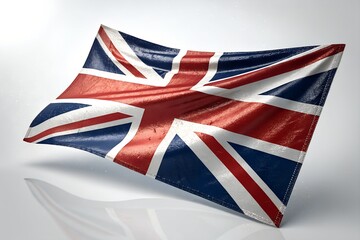Waving union jack flag fabric texture with red white and blue colors on a white background symbolizing british patriotism and national pride