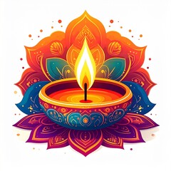 Happy diwali oil lamp or diya vector illustration on white background