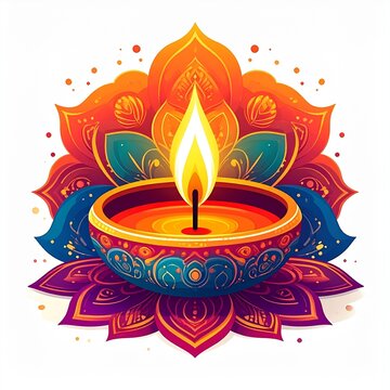 Happy diwali oil lamp or diya vector illustration on white background