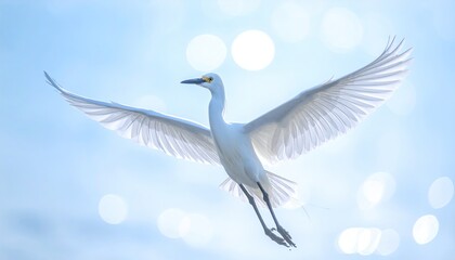 Obraz premium White bird soars against blurred light