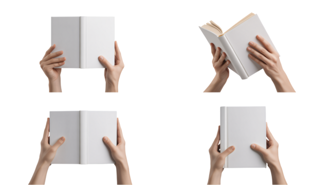 Hands present blank book mockups ready for your custom design and creative content
