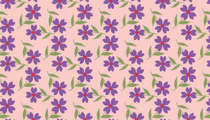 Minimal Spring Flower pattern, Vector Repeating Design , Vector illustration Background with Vintage Style.