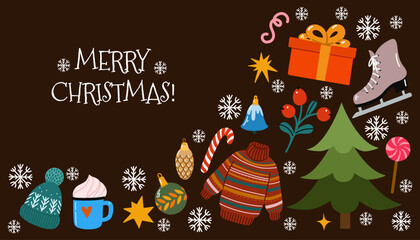 Hand drawn Christmas card in flat cartoon style