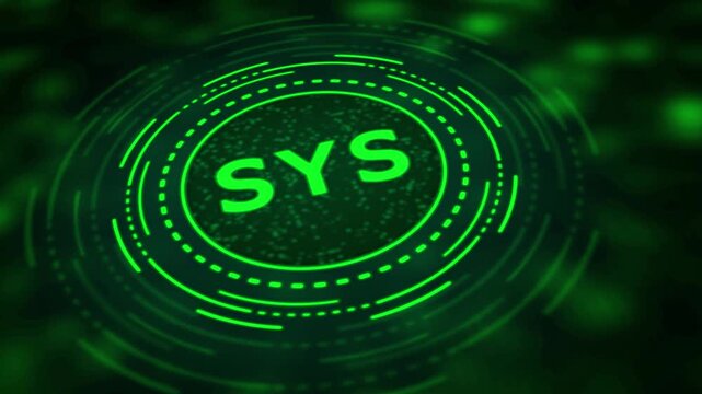 Vivid Green Circle with the word SYS in the center on a dark background Keywords: SYS, system, technology, computer, network, software, hardware, digital, futuristic, abstract, glowing, neon