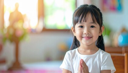 Worship and praise in church. First communion child.