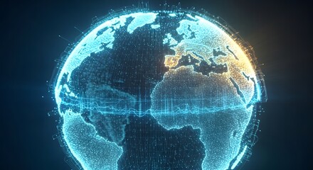 Digital Globe A Holographic Earth with Europe Highlighted