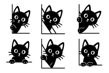 Set of cute black cat illustrations in playful poses