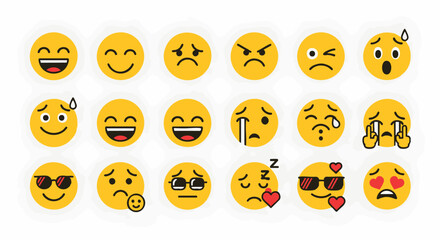Obraz premium Collection of cartoon-style emojis expressing various emotions and reactions, presented in a grid layout