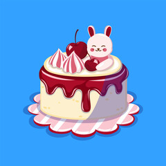 Sweet cupcake topped with bunny face frosting and pastel cream details, perfect for cafe menus, Easter themes, and bakery illustrations.