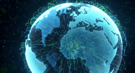 Digital Earth with interconnected data streams visualized as glowing particles