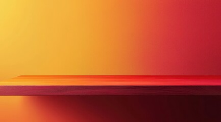 Obraz premium Warm gradient background with empty wooden shelf ideal for product placement or design projects