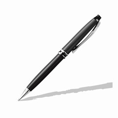 Elegant black pen isolated on white surface with shadow